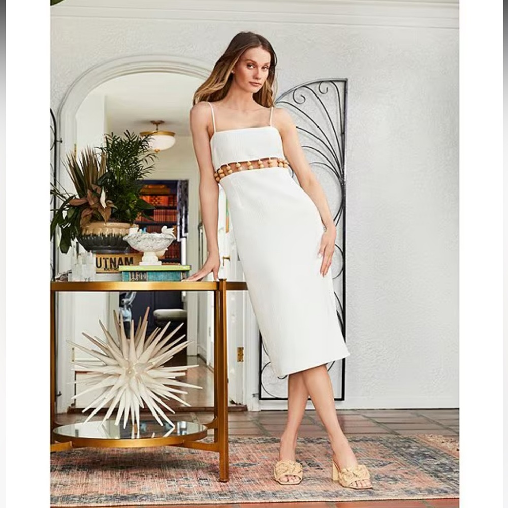 ANTONIO MELANI White Midi Dress with Beaded Waist Detail